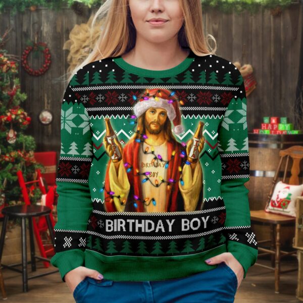 Birthday Boy Jesus Ugly Christmas Sweater Unisex Adult Crew Neck Sweatshirt Christmas Ugly Sweater Jesus Birthday Funny Christian Gift 2