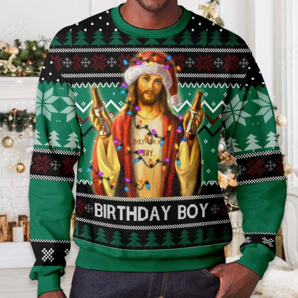 Birthday Boy Jesus Ugly Christmas Sweater Unisex Adult Crew Neck Sweatshirt Christmas Ugly Sweater Jesus Birthday Funny Christian Gift 3