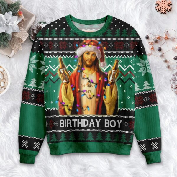 Birthday Boy Jesus Ugly Christmas Sweater Unisex Adult Crew Neck Sweatshirt Christmas Ugly Sweater Jesus Birthday Funny Christian Gift 4