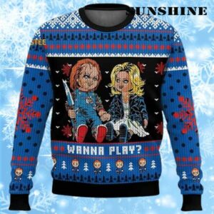 Chucky And Tiffany Sweater Chucky Wanna Play Ugly Christmas Sweater 1 1