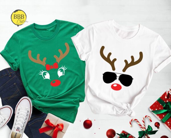 Couple Reindeer Christmas Shirts Christmas Holiday Tee Christmas Reindeer T Shirt Xmas Party Tee Christmas Outfit Cute Reindeer Shirt 1