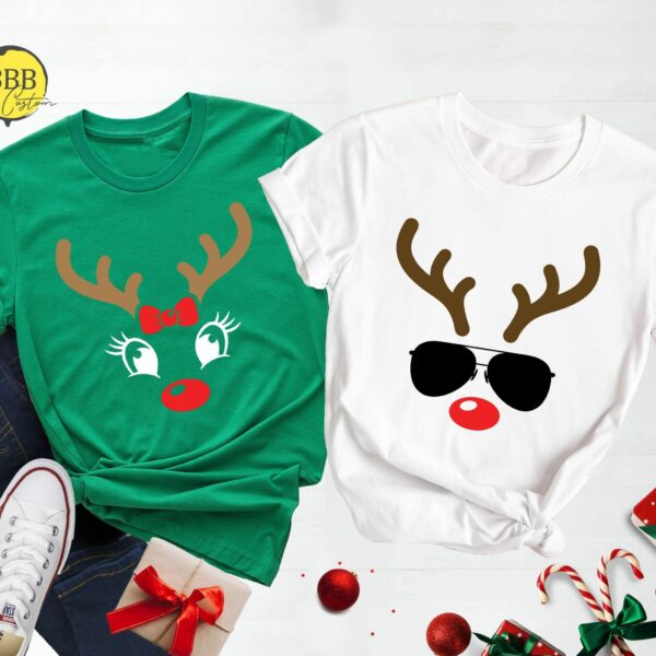 Couple Reindeer Christmas Shirts Christmas Holiday Tee Christmas Reindeer T Shirt Xmas Party Tee Christmas Outfit Cute Reindeer Shirt 1