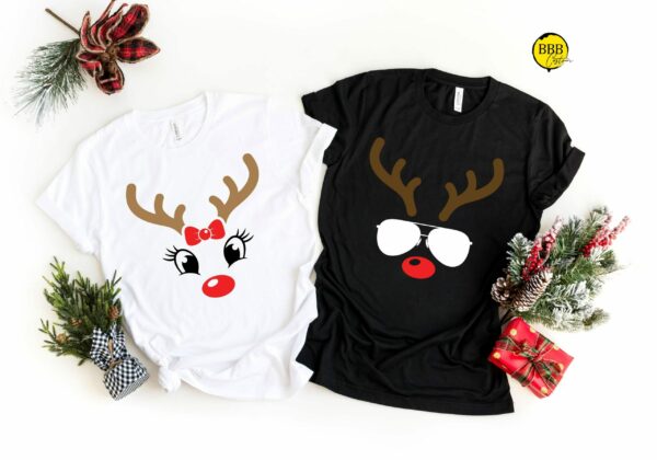 Couple Reindeer Christmas Shirts Christmas Holiday Tee Christmas Reindeer T Shirt Xmas Party Tee Christmas Outfit Cute Reindeer Shirt 2