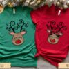 Couple Reindeer Face T Shirts Female and Male Reindeer Christmas T Shirts Christmas T Shirts For Couples Christmas T Shirts With Reindeer 1