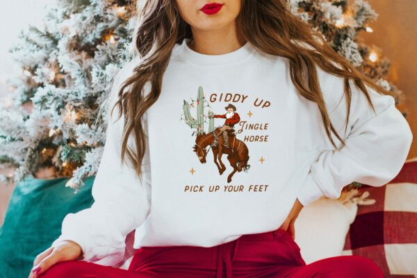 Cowboy Christmas Sweater Giddy Up Jingle Horse Pick Up Your Feet Howdy Country Christmas Horse Cowgirl Shirt Christmas Sweatshirt 2