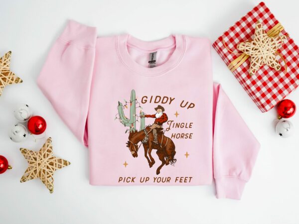 Cowboy Christmas Sweater Giddy Up Jingle Horse Pick Up Your Feet Howdy Country Christmas Horse Cowgirl Shirt Christmas Sweatshirt 3