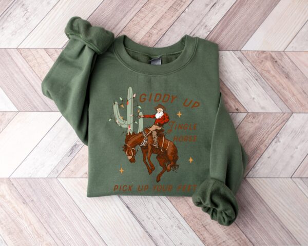 Cowboy Christmas Sweater Giddy Up Jingle Horse Pick Up Your Feet Howdy Country Christmas Horse Cowgirl Shirt Christmas Sweatshirt 4