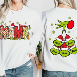 Custom Christmas Mama Kids Names Sweatshirt Christmas Grinch Mama CrewneckGrinchmas Grandma Gift SweatshirtStunk Stink Stank Mama Sweater 1