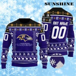 Custom Name And Number Ravens Ugly Christmas Sweater 1 1