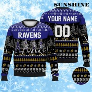 Custom Walking Abbey Road Baltimore Ravens Christmas Sweater 1 1