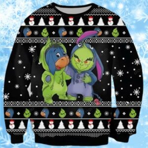 Eeyore And Grinch Funny 3D Print Ugly Christmas Sweater 1 1