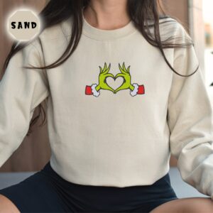 Embroidered Grinch Christmas Heart Sweatshirt Grinch Love Sweatshirt Christmas Grinch Crewnecks Christmas Family 2024 Sweatshirts 1 1