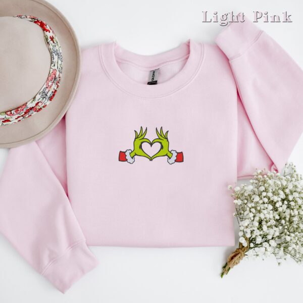 Embroidered Grinch Christmas Heart Sweatshirt Grinch Love Sweatshirt Christmas Grinch Crewnecks Christmas Family 2024 Sweatshirts 8 1