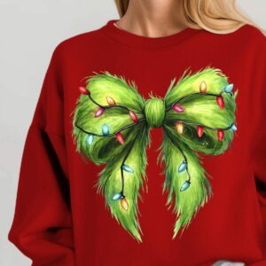 Funny Christmas Sweatshirt Coquette Bow Christmas Sweatshirt Merry Grinchmas Christmas Holiday Party Outfit Grinch sweatshirts 1