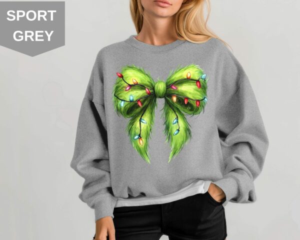 Funny Christmas Sweatshirt Coquette Bow Christmas Sweatshirt Merry Grinchmas Christmas Holiday Party Outfit Grinch sweatshirts 4