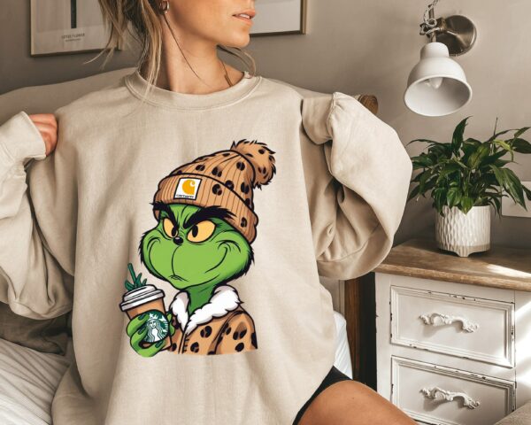 Grinch Boujee Christmas Sweatshirt Grinch Leopard Unisex Shirt Grinchmas Coffee Shirt Merry Grinchmas Tees Grinch Leopard Hoodie 1