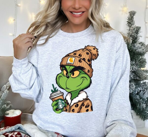 Grinch Boujee Christmas Sweatshirt Grinch Leopard Unisex Shirt Grinchmas Coffee Shirt Merry Grinchmas Tees Grinch Leopard Hoodie 3