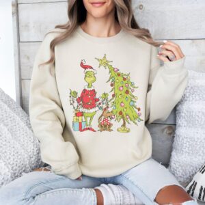 Grinch Christmas Tree Crewneck Sweatshirt Whimsical Grinch Max Tree Sweater Festive Retro Shirt Xmas Hoodie Grinch Holidays Jumper 1