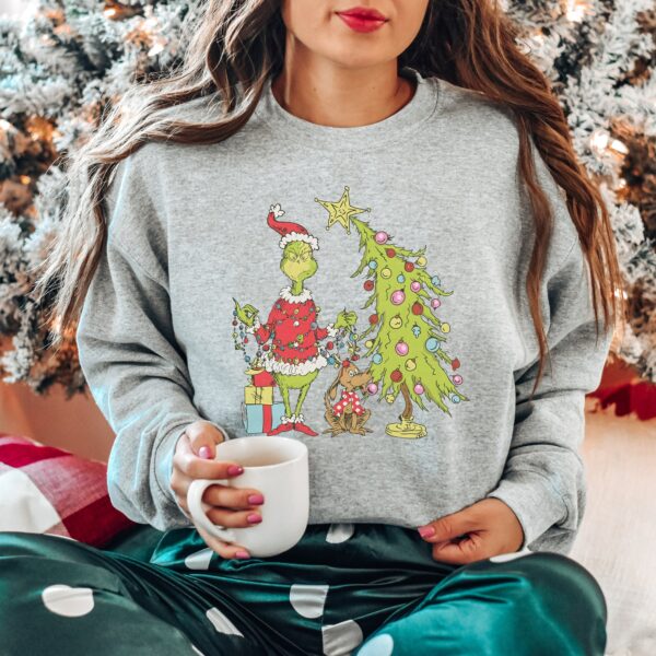 Grinch Christmas Tree Crewneck Sweatshirt Whimsical Grinch Max Tree Sweater Festive Retro Shirt Xmas Hoodie Grinch Holidays Jumper 2