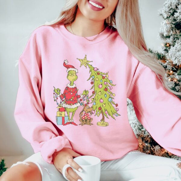 Grinch Christmas Tree Crewneck Sweatshirt Whimsical Grinch Max Tree Sweater Festive Retro Shirt Xmas Hoodie Grinch Holidays Jumper 5