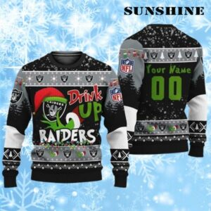 Grinch Drink Up Raiders Ugly Christmas Sweater Custom 1 1