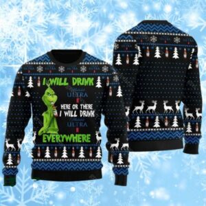 Grinch I Will Drink Michelob Ultra Everywhere Ugly Christmas Sweater 1 1