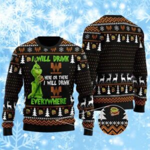 Grinch I Will Drink Whataburger Everywhere Ugly Christmas Sweater 1 1