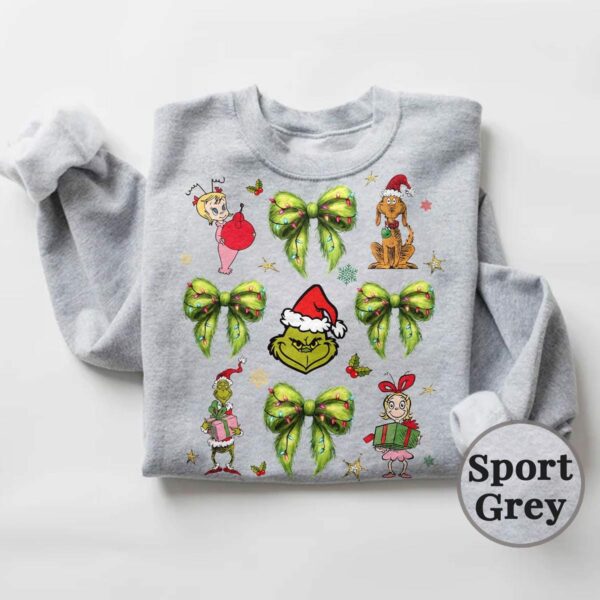 Grinchmas Coquette Bow Sweatshirt Green Fur Sweatshirt Santa Hat Sweatshirt Grinchmas Sweatshirt Christmas Lights Bow Funny Christmas 3