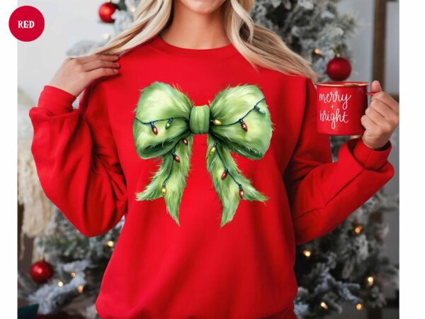 Grinchmas Coquette Bow Sweatshirt Womens Christmas Sweatshirt Grinchmas Sweatshirt Funny Holiday Hoodie Winter Sweatshirt Xmas Sweater 1