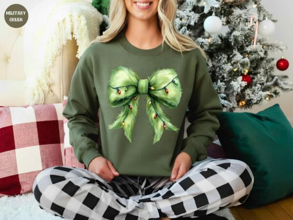 Grinchmas Coquette Bow Sweatshirt Womens Christmas Sweatshirt Grinchmas Sweatshirt Funny Holiday Hoodie Winter Sweatshirt Xmas Sweater 2