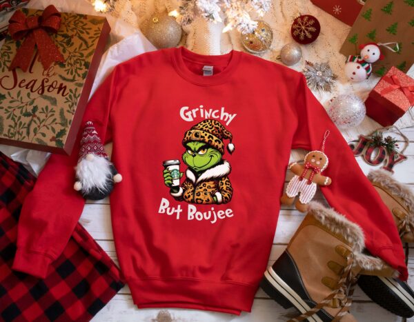 Grinchy but Boujee Christmas Sweatshirt Trendy Bougie Holiday Sweater Funny Christmas Gifts for Her Leopard Print Grinchmas Women Xmas 6