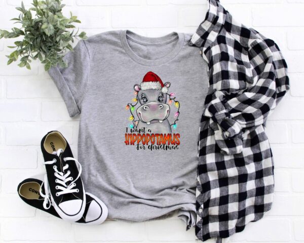 I Want A Hippopotamus For Christmas Shirt Hippo Christmas Lights Shirt Xmas Party Shirt Family Christmas Shirt Gift For Christmas 4