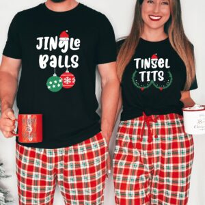 Jingle Bells Shirt Tinsel Tits Shirt Christmas Couple Shirts Christmas Matching Shirts Christmas Couple Shirts Christmas Couple Pajamas 1