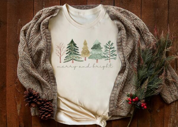 Merry and Bright Trees Womens Christmas Shirt Womans Holiday ShirtChristmas GiftChic Winter ShirtCute Holiday TeeChristmas Tree Shirt 1