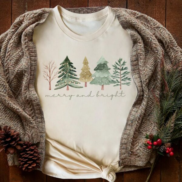 Merry and Bright Trees Womens Christmas Shirt Womans Holiday ShirtChristmas GiftChic Winter ShirtCute Holiday TeeChristmas Tree Shirt 1