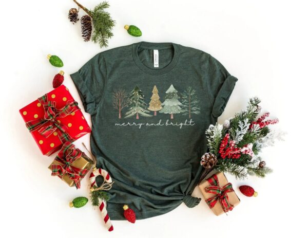 Merry and Bright Trees Womens Christmas Shirt Womans Holiday ShirtChristmas GiftChic Winter ShirtCute Holiday TeeChristmas Tree Shirt 3