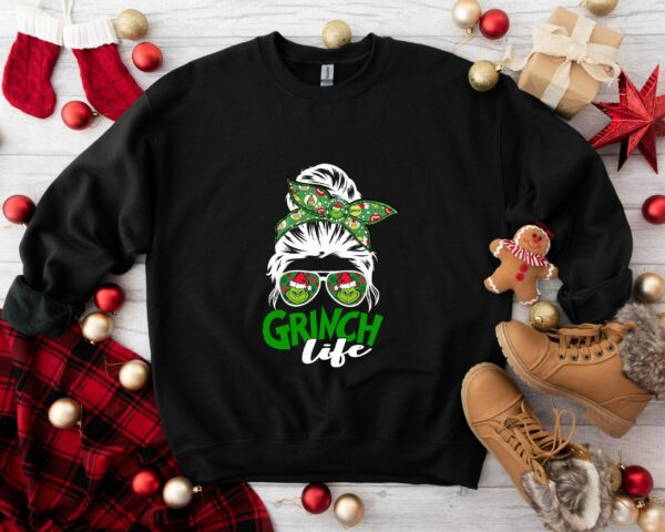 Mom Christmas Sweater Mrs Grnch Life Shirt Messy Bun Grinchmas Sweatshirt Mom Christmas Gift Grnch Winter Holiday Hoodie 4 1