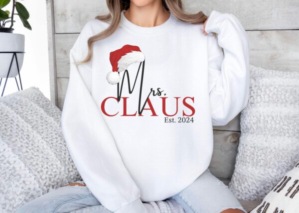 Mr Mrs Santa Claus Matching Couples Christmas Sweatshirt with Custom Established Year Matching Couples Christmas Pajama Couple Gift 2