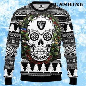 NFL Skull Flower Christmas Raiders Ugly Sweater 1 1