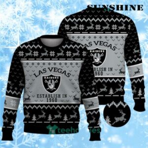 Oakland Raiders Ugly Sweater EST 1960 Reindeer Pattern 1 1