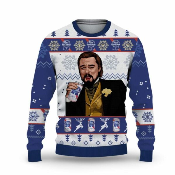 Pabst Blue Beer Ugly Christmas Sweater Man Drinking Wine Sweater Christmas Crewneck Pabst Beer Sweater 3D All Over Print Sweater 1