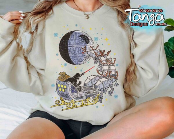 Santa Darth Vader Open Sleigh Christmas Lights Shirt Funny Disney Star Wars Xmas Tee Galaxys Edge Trip Disneyland Vacation Trip Gift 1