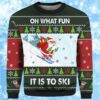 Skiing Oh What Fun It Is To Ski Santa Funny Adult Ugly Christmas Sweaters 1 1