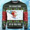 Skiing Oh What Fun It Is To Ski Santa Funny Adult Ugly Christmas Sweaters 4 4