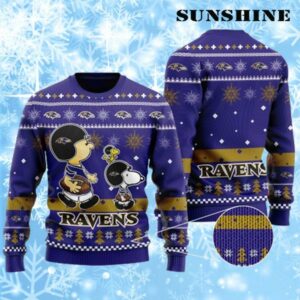 Snoopy And Charlie Brown Baltimore Ravens Christmas Sweater 1 1