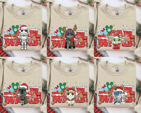 Star Wars Characters Santa Christmas Lights Mickey Balloon T shirt Galaxys Edge Christmas Star Wars Tee Disneyland Christmas Party Gift 1