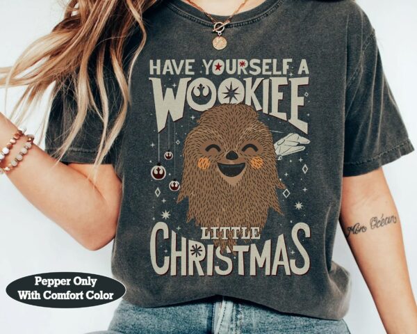 Star Wars Wookiee Little Christmas Sketched Graphic Shirt Funny Star Wars Xmas Party Tee Galaxys Edge Unisex Comfort Colors(r) Holiday Gift 1