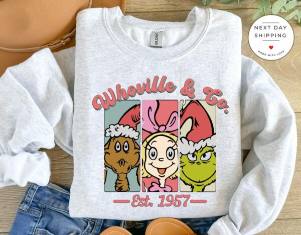 Whoville Co SweatshirtGrinch Cindy Lou and Max Christmas SweaterGrinchmas ShirtWhoville University TeeFunny Christmas GiftMerry Xmas 1