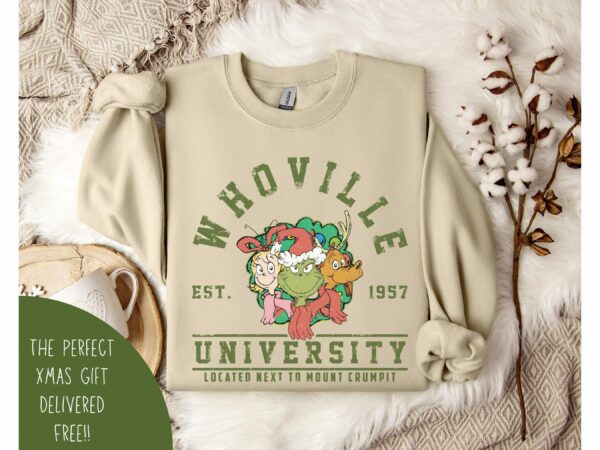 Whoville University Vintage Style Sweatshirt Classic Whoville Holiday ShirtRetro Christmas Whoville SweaterGrinch Nostalgia Xmas T Shirt 2