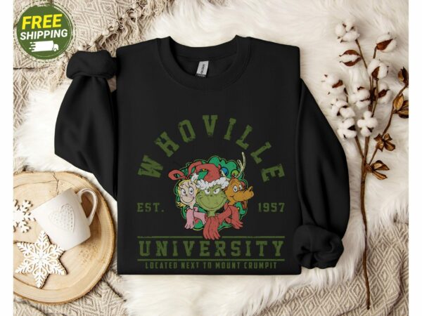 Whoville University Vintage Style Sweatshirt Classic Whoville Holiday ShirtRetro Christmas Whoville SweaterGrinch Nostalgia Xmas T Shirt 5